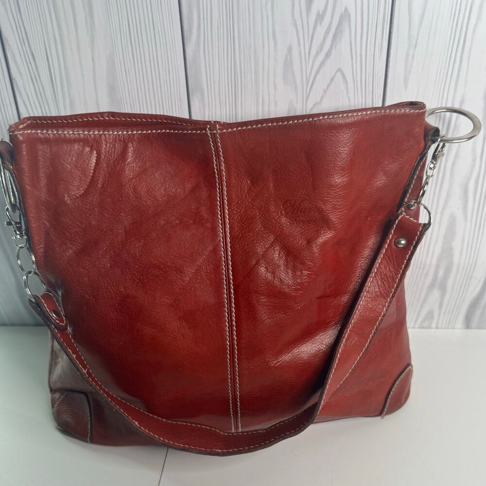 Vintage Marco Firenze Red Italian Leather Designer Shoulder Bucket Bag READ